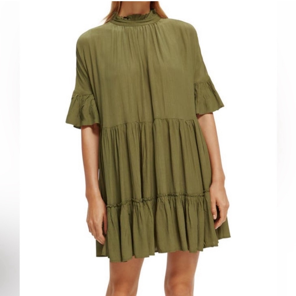 Scotch & soda tiered ruffle dress in olive